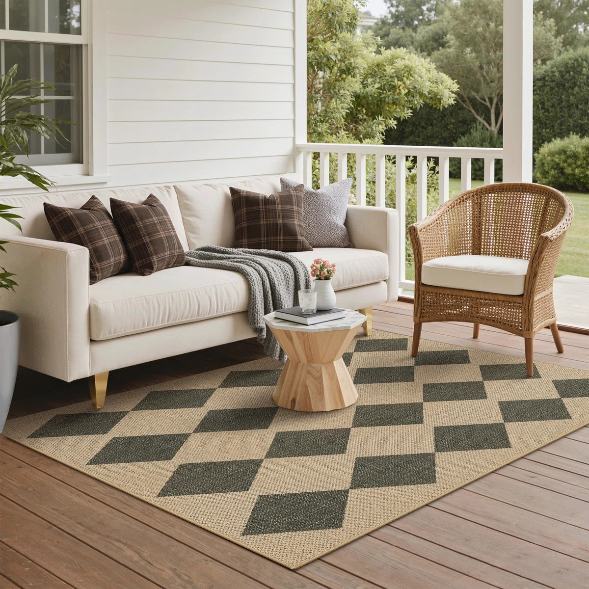 Machine Washable Outdoor Rug, Non-Slip Diamond Area Rug | Wayfair North America