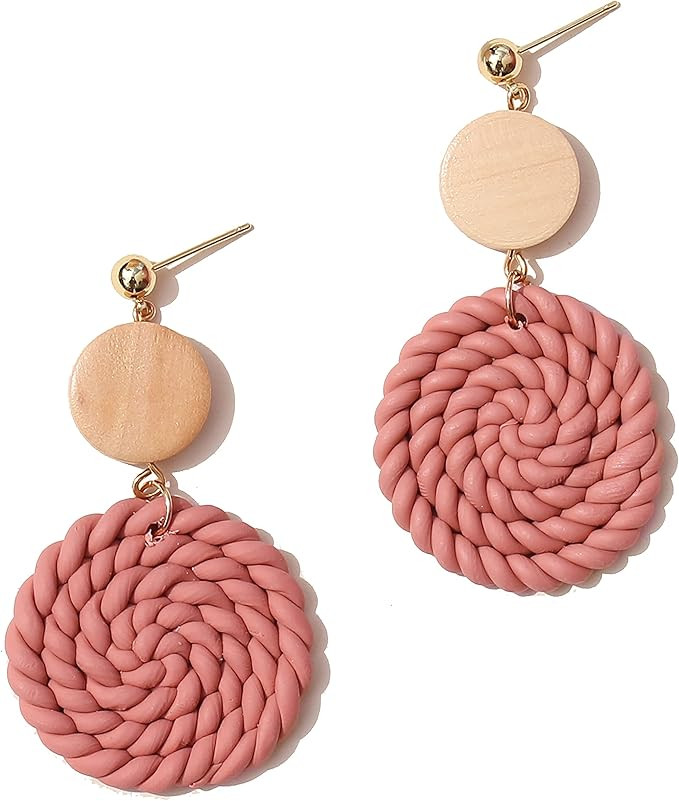 Polymer Clay Rattan Flower Earring,Lavy Chsia Handmade Woven Statement Boho Lightweight Drop Dang... | Amazon (US)