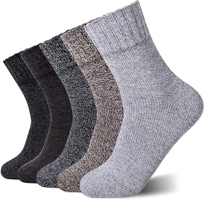 YSense Wear Womens Wool Socks, 5 Pairs Vintage Thick Knit Winter Warm Socks for Women Men Gifts | Amazon (US)