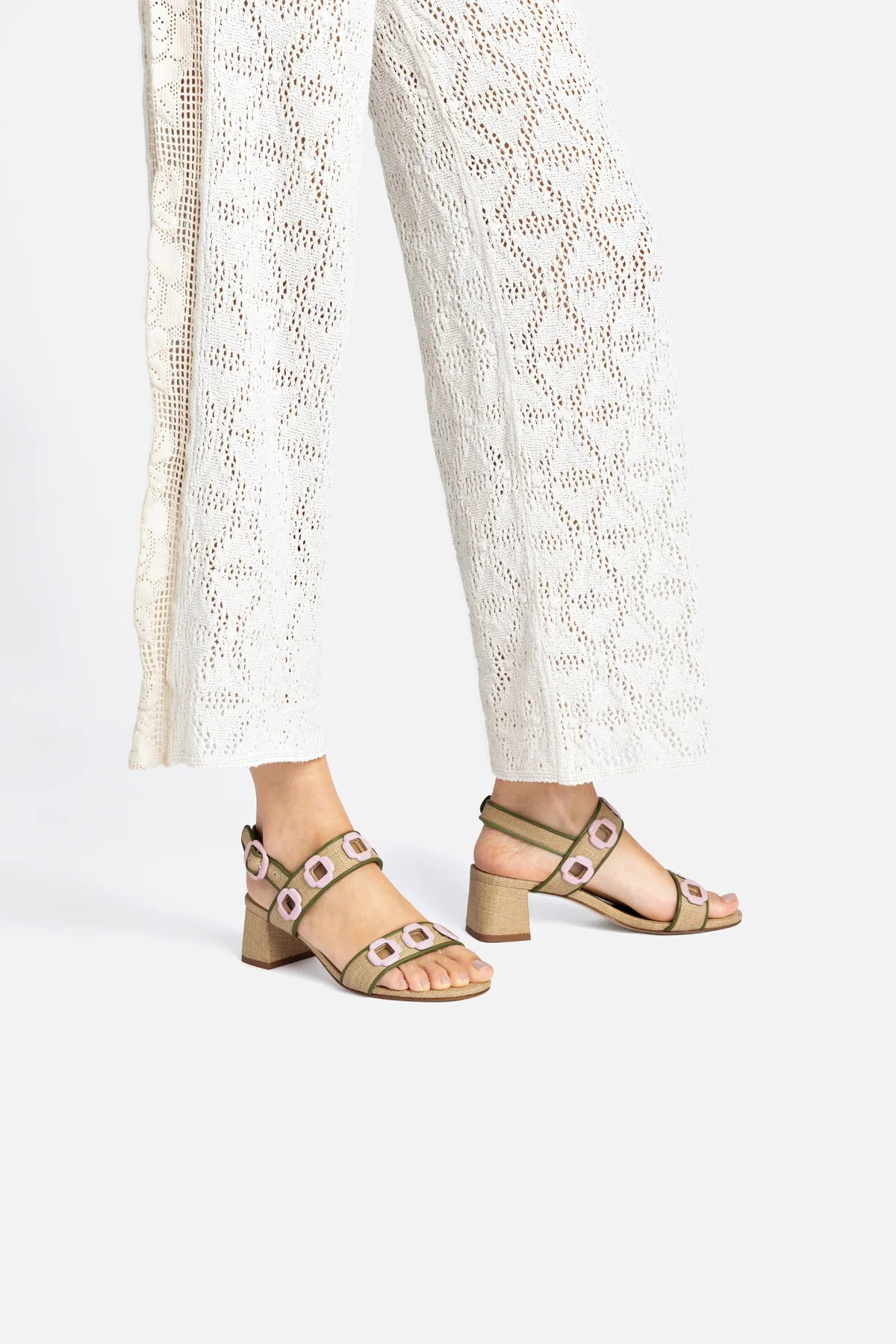 Milan Sandal In Beige Raffia and Seaweed Leather | Larroude