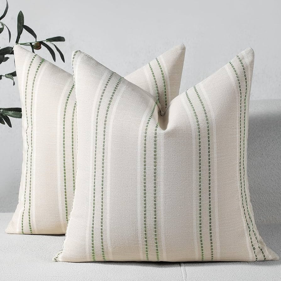 Hckot Spring Throw Pillow Covers 20x20 Set of 2 Green Striped Pillow Covers Decorative Pillows Sq... | Amazon (US)