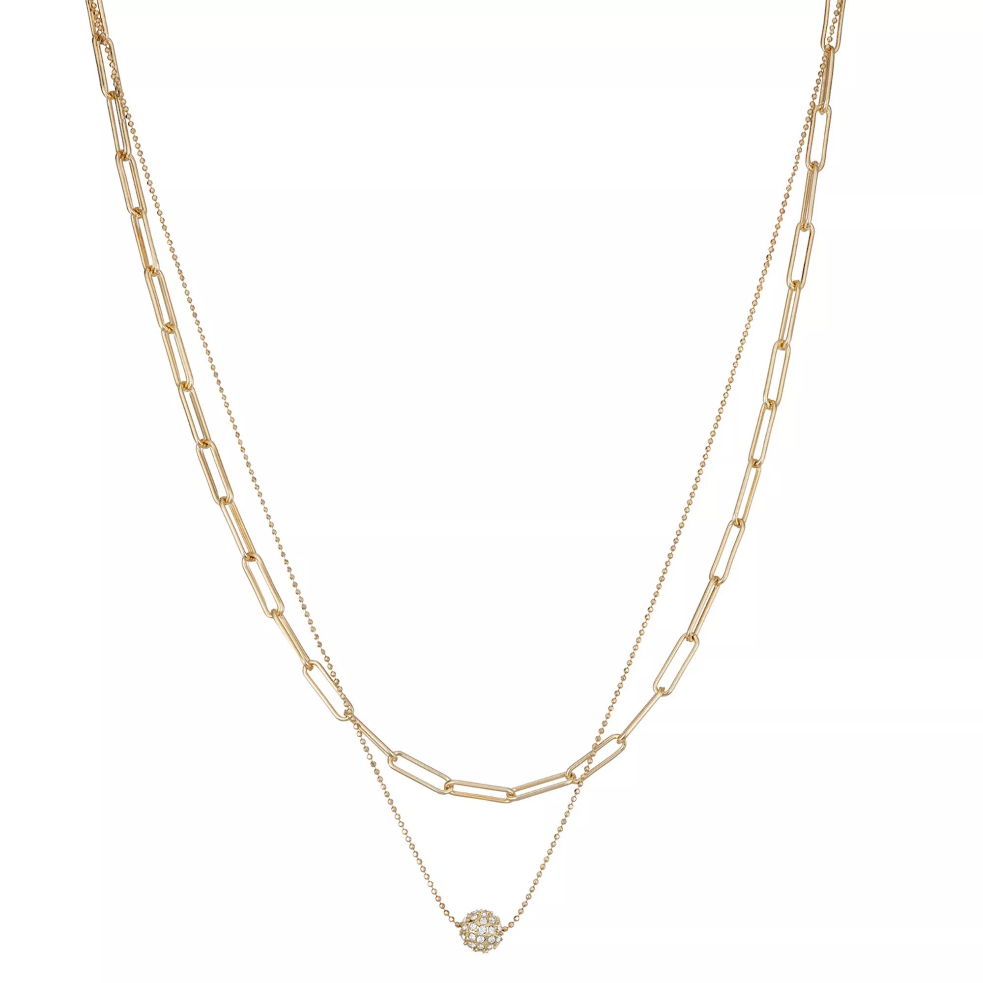 Nine West Gold Tone Crystal Chain & Ball Charm Double-Strand Necklace | Kohl's