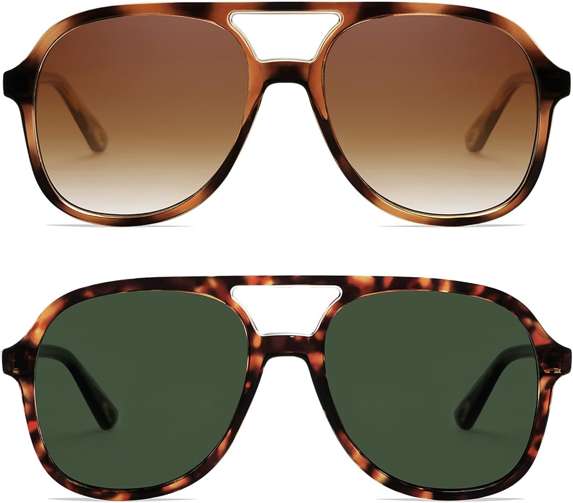 Appassal Retro Polarized Aviator Sunglasses Womens Men Vintage Double Bridge Square Sun Glasses AP36 | Amazon (US)