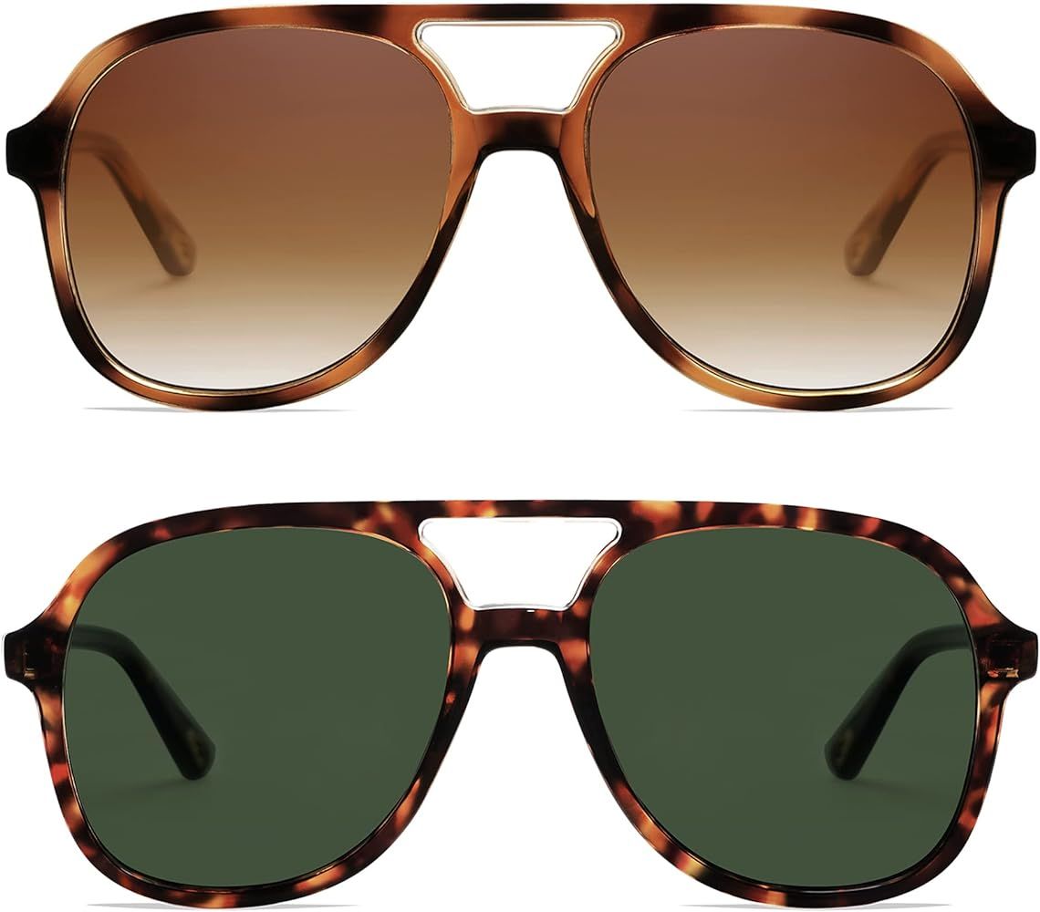 Appassal Retro Polarized Aviator Sunglasses Womens Men Vintage Double Bridge Square Sun Glasses AP36 | Amazon (US)