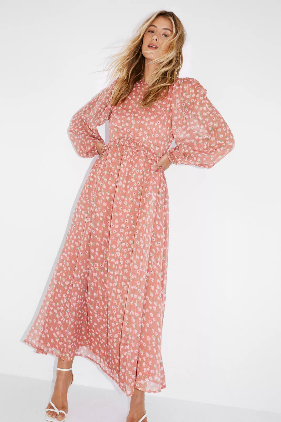 Floral Metallic Open Back Maxi Dress | Nasty Gal (US)