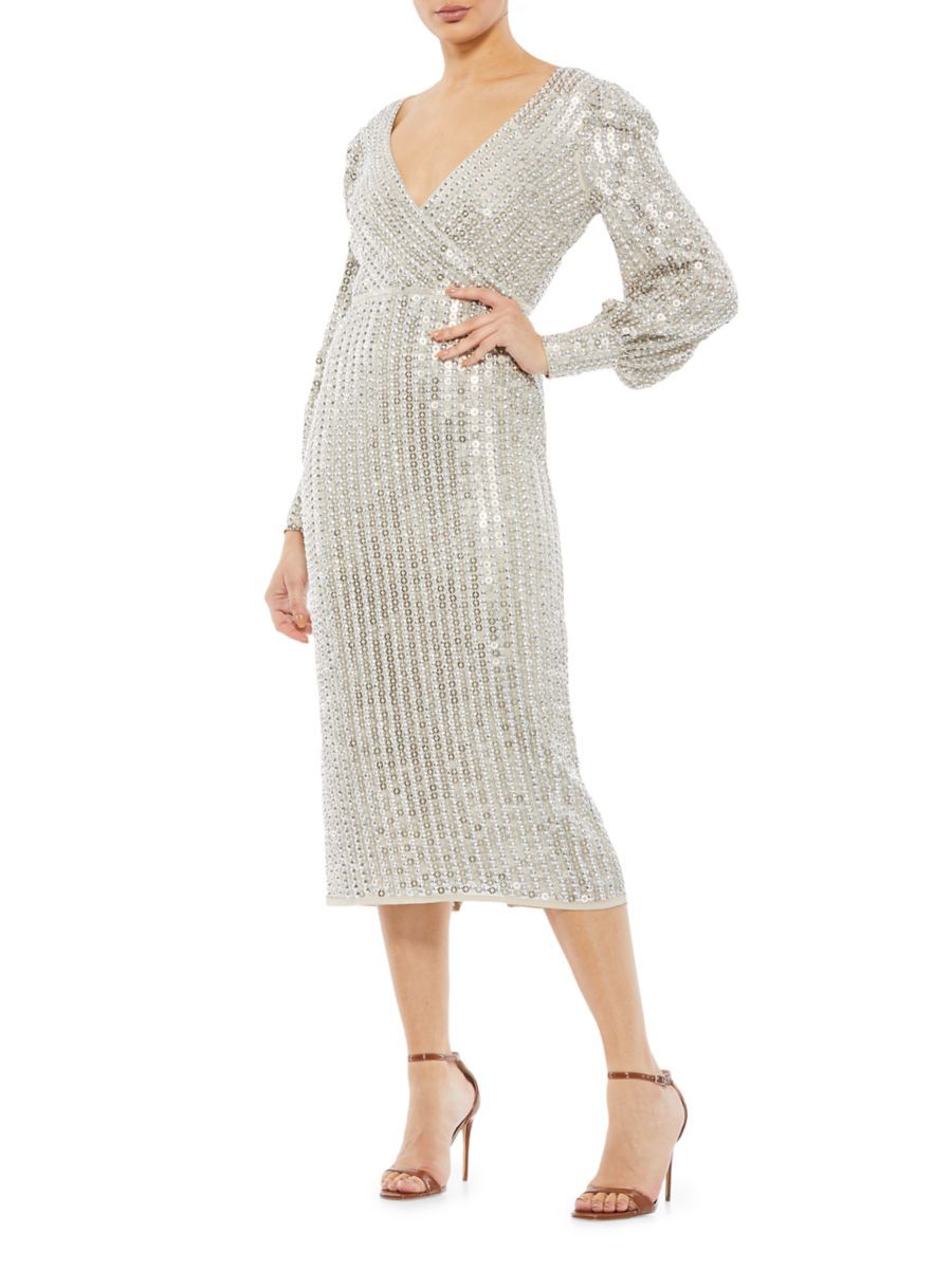 Mac Duggal Sequin Bishop-Sleeve Cocktail Dress | Saks Fifth Avenue