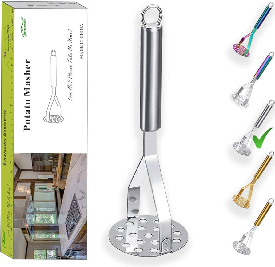 Stainless Steel Potato Masher, Berglander Heavy Duty Metal Potato Ricer, Food Masher Utensil Hand... | Amazon (US)