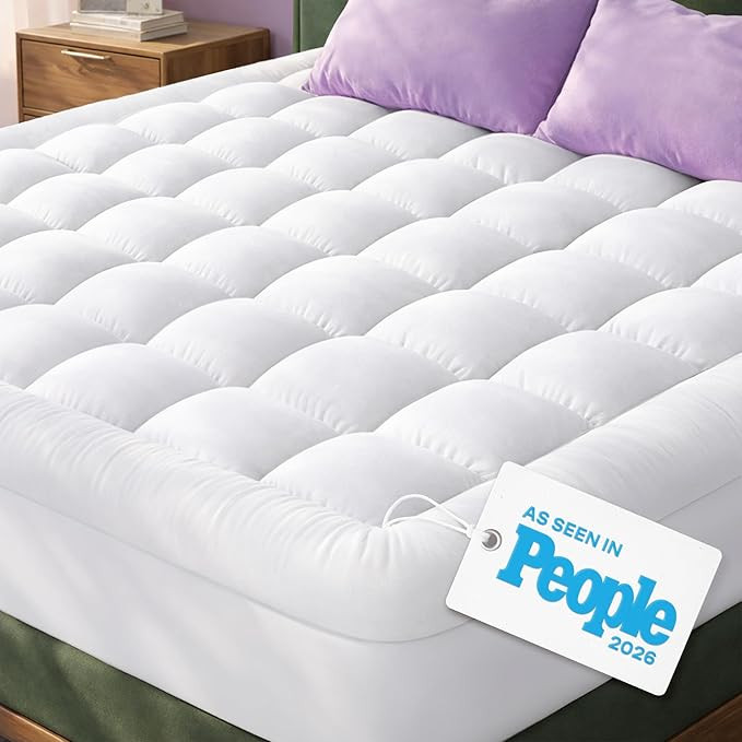 Cloud-Like Queen Mattress Topper - 100% Cotton Top Mattress Pad for Back Pain Relief - Breathable... | Amazon (US)