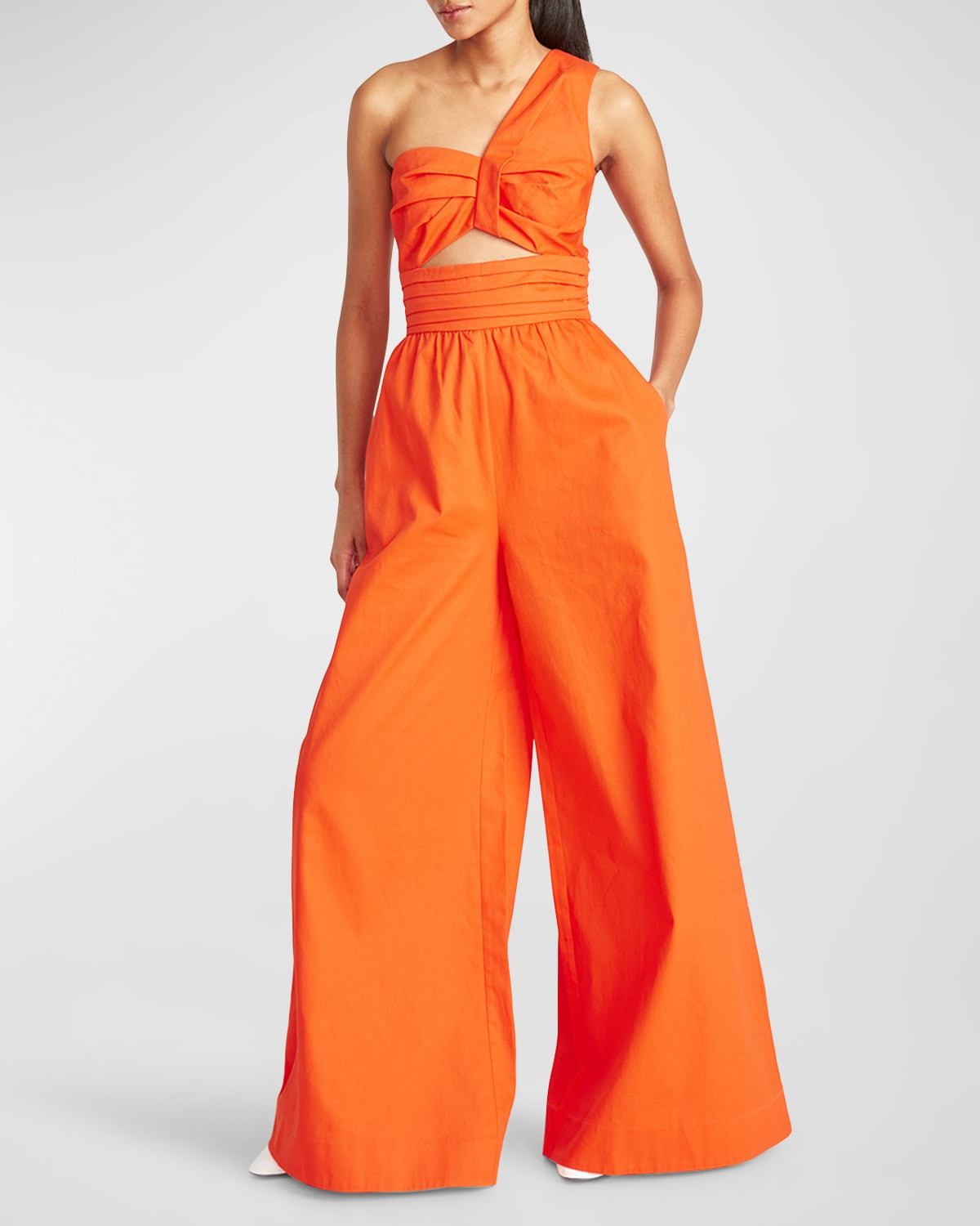 Laurie Wide-Leg Cotton Twill One-Shoulder Jumpsuit | Neiman Marcus