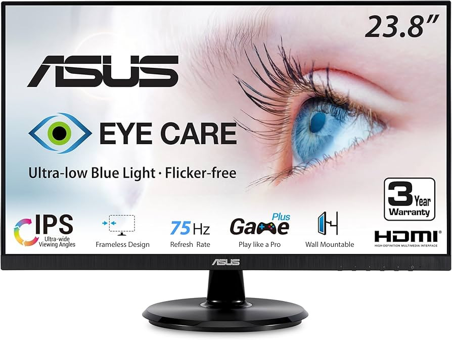 ASUS VA24DQ 23.8” Monitor, 1080P Full HD, 75Hz, IPS, Adaptive-Sync/FreeSync, Eye Care, HDMI Dis... | Amazon (US)