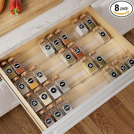 8-Pack Spice Drawer Organizer, Expandable Acrylic Seasoning Rack (13" to 26") with Anti-Slip Mat,... | Amazon (US)