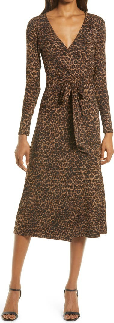Daynight Leopard Print Long Sleeve Wrap Dress | Nordstrom