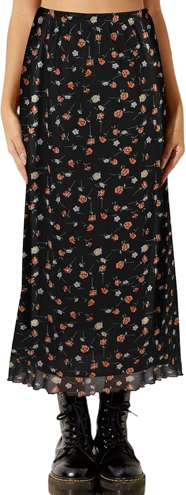 Avanova Women's Ditsy Floral High Waisted Skirts Lettuce Trim Summer Fall Boho Midi Skirt | Amazon (US)
