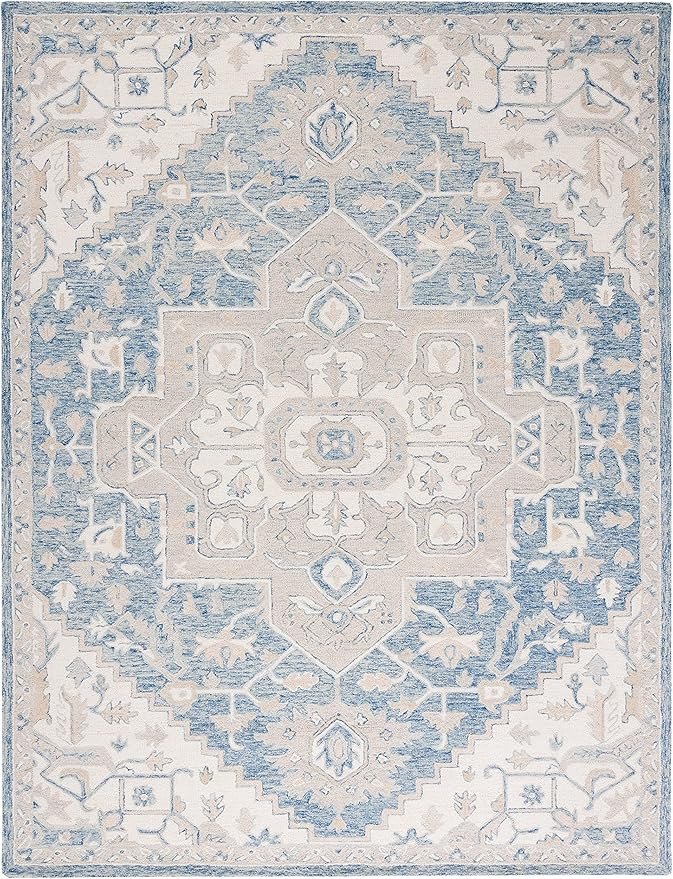 SAFAVIEH Micro-Loop Collection Area Rug - 8' x 10', Blue & Ivory, Handmade Shabby Chic Medallion ... | Amazon (US)