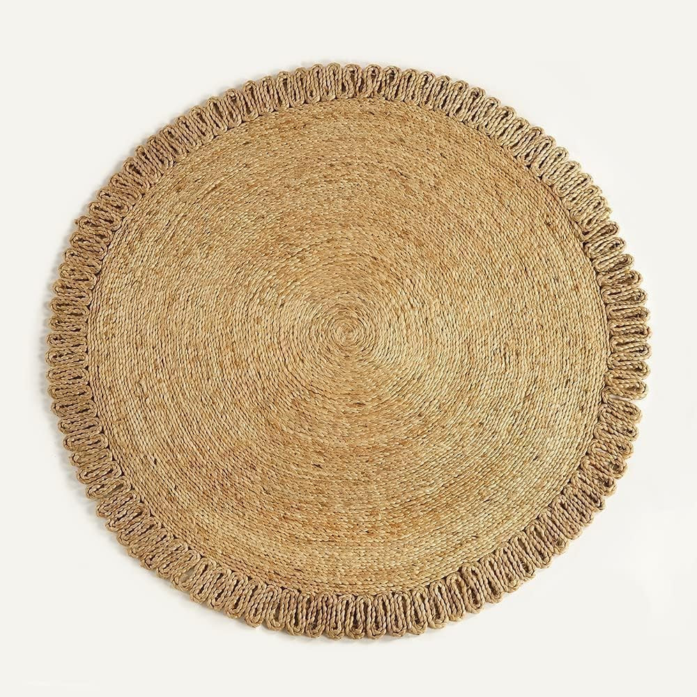 GRUHUM Handwoven Jute Area Rug-3 feet Round Natural Fiber Boho Soft Braided Rustic Vintage Beige ... | Amazon (US)