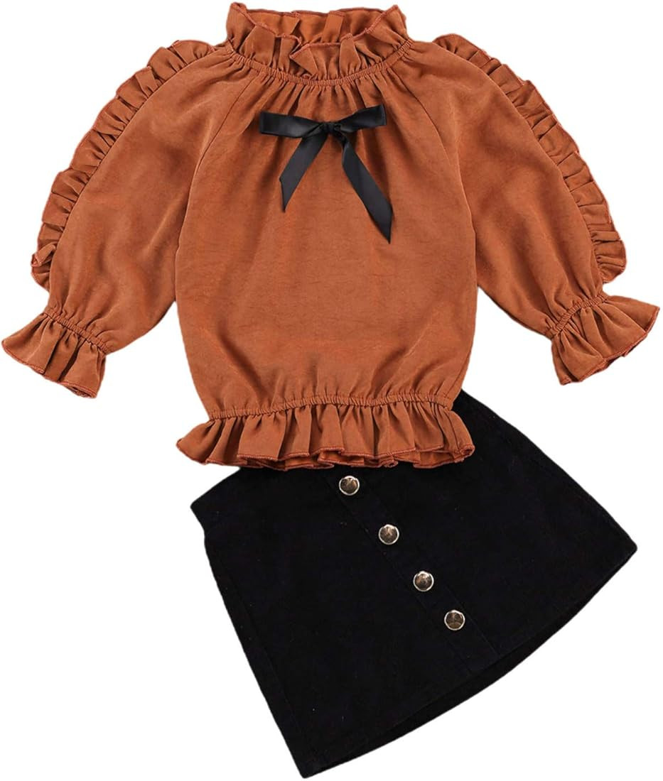 Kids Toddler Baby Girl Fall Winter Outfit Long Sleeve Pompom Knitted Shirt Sweater Top Button Ski... | Amazon (US)