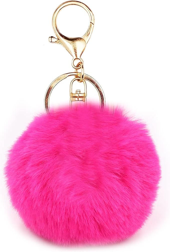 jtkdxqs Pom Pom Keychain Soft Artificial Rabbit Fur Plush Fluffy Ball Key Ring for Women | Amazon (US)