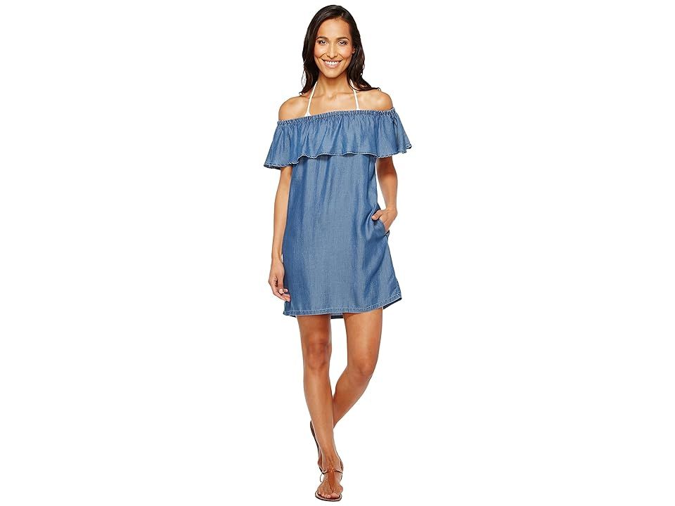 Tommy Bahama Chambray Off the Shoulder Dress Cover-Up (Chambray) Women's Swimwear | Zappos