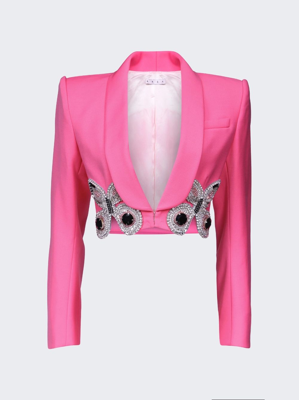 Embroidered Butterfly Cropped Blazer Carmine Rose  | The Webster | The Webster