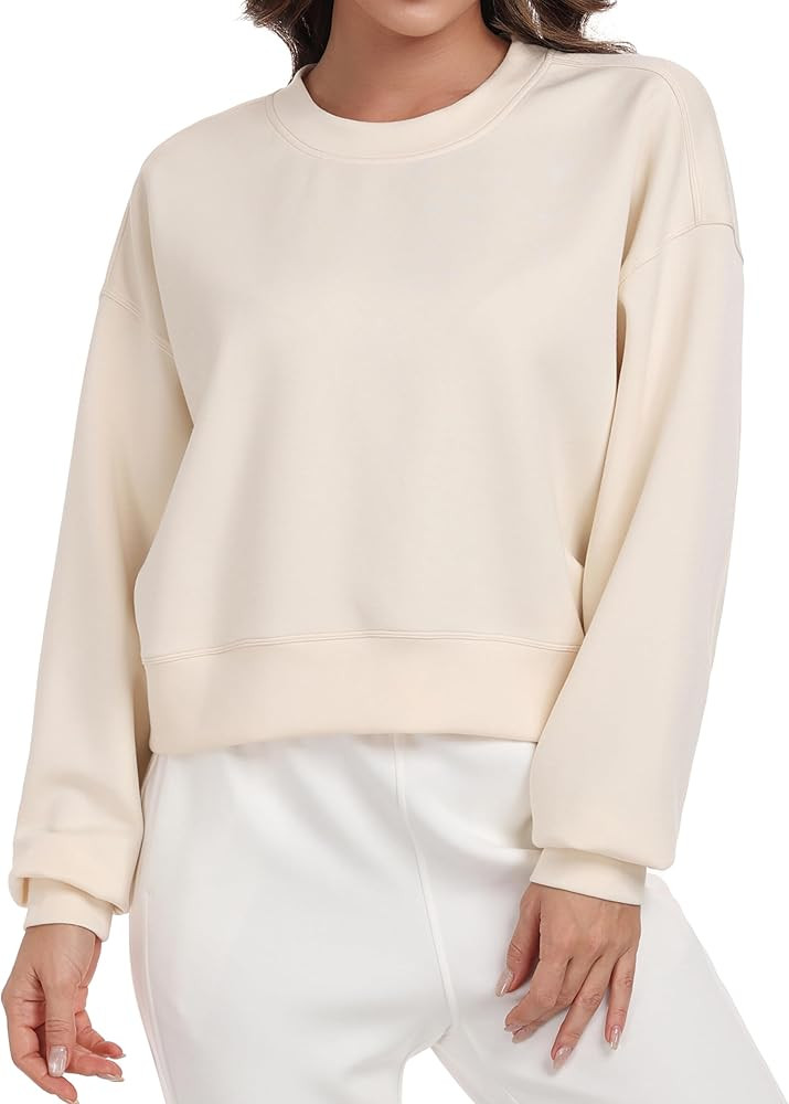 YUNOGA Women's Crewneck Sweatshirt Casual Cropped Pullover Long Sleeves Workout Sweatshirt Tops | Amazon (US)