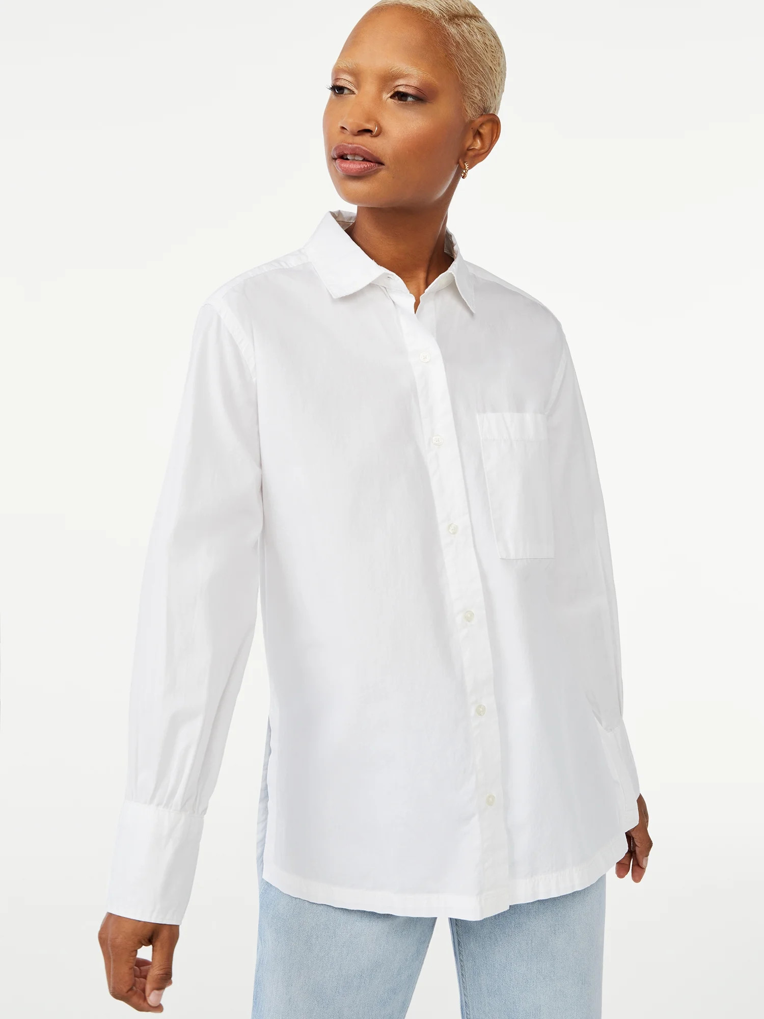 Free Assembly Women's Button Down Boxy Tunic Shirt - Walmart.com | Walmart (US)