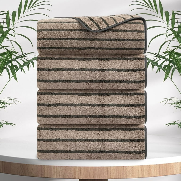 Jessy Home 4 Pack Dark Brown Bicolor bar Stripe Large Bath Towels Set Oversized Bath Sheet Soft T... | Walmart (US)
