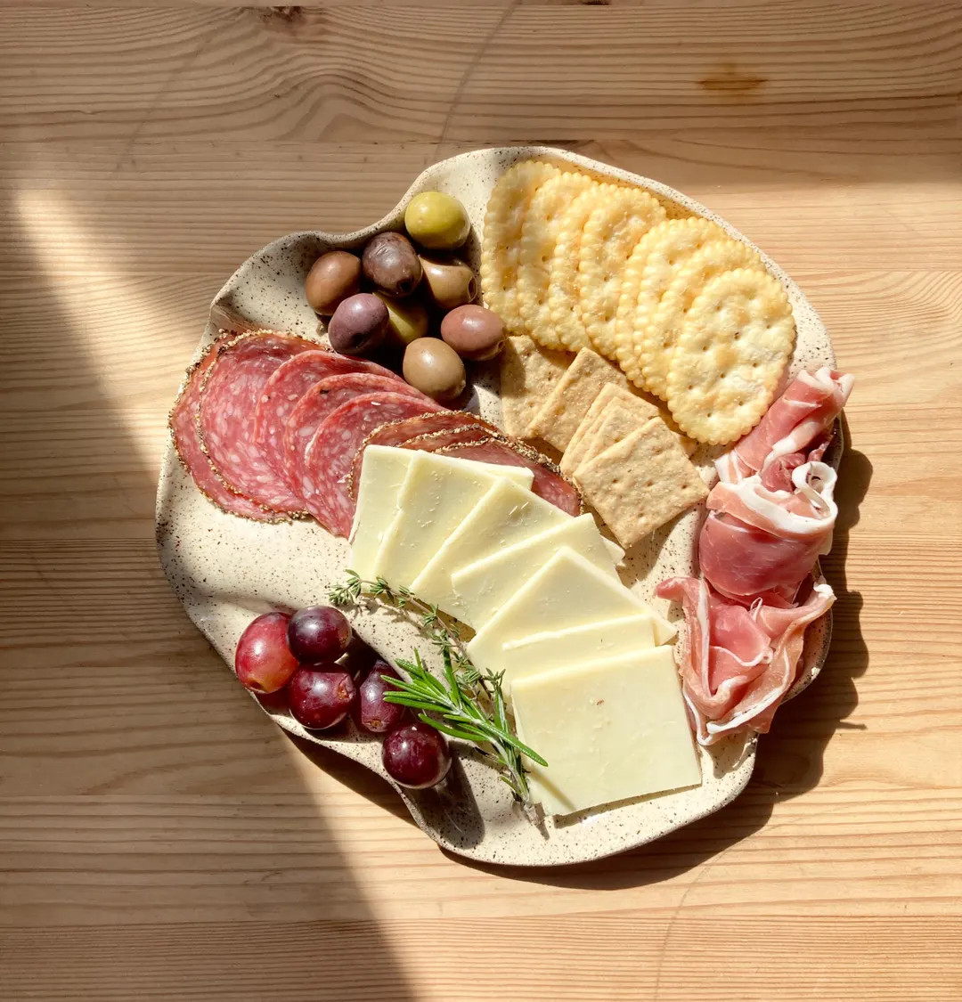 Round 10" Handmade Ceramic Wavy Tapas Platter / Serving Tray / Charcuterie Platter With a Side Pl... | Etsy (US)