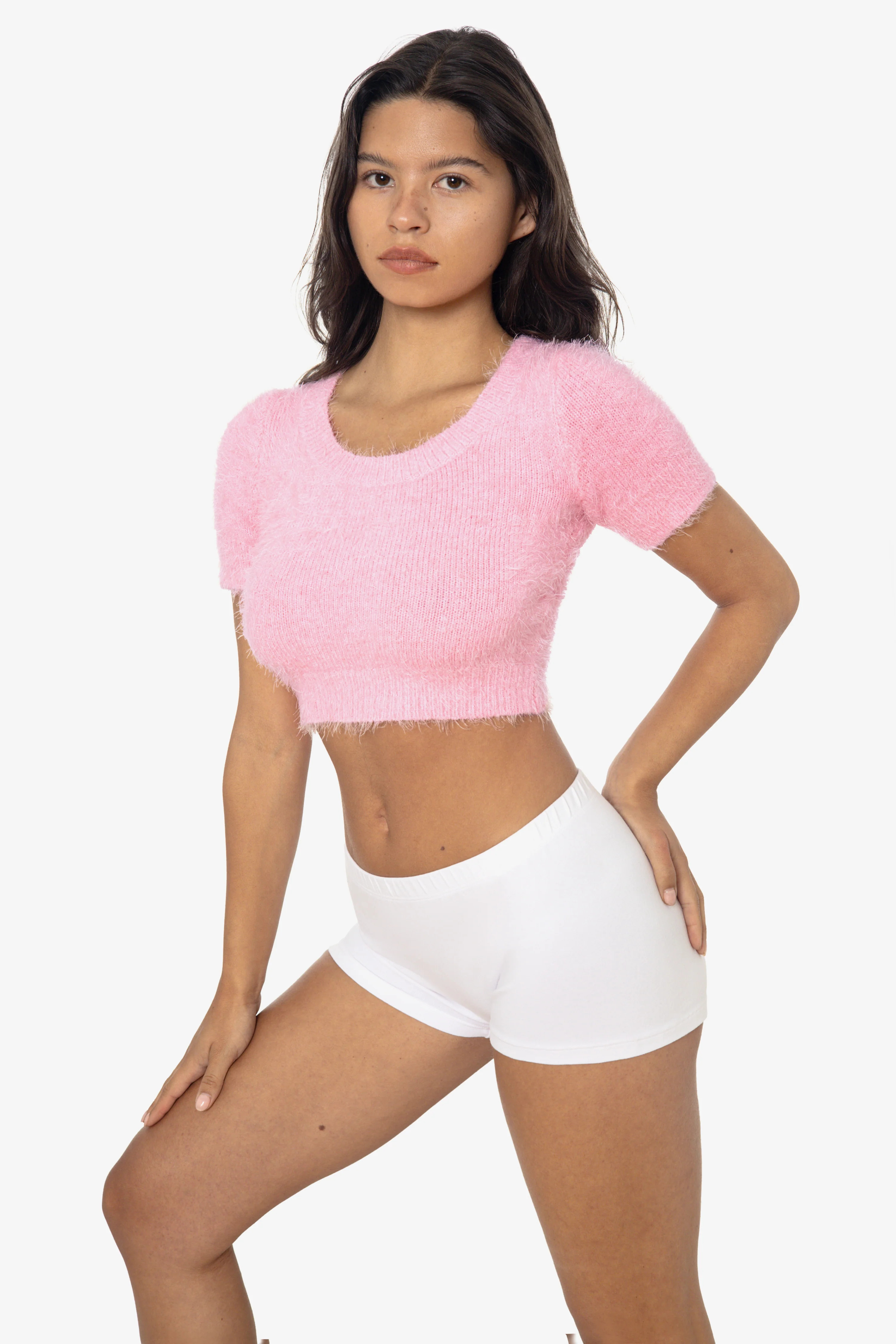 RFK4980 - Short Sleeve Fuzzy Sweater - Baby Pink / XS | Los Angeles Apparel