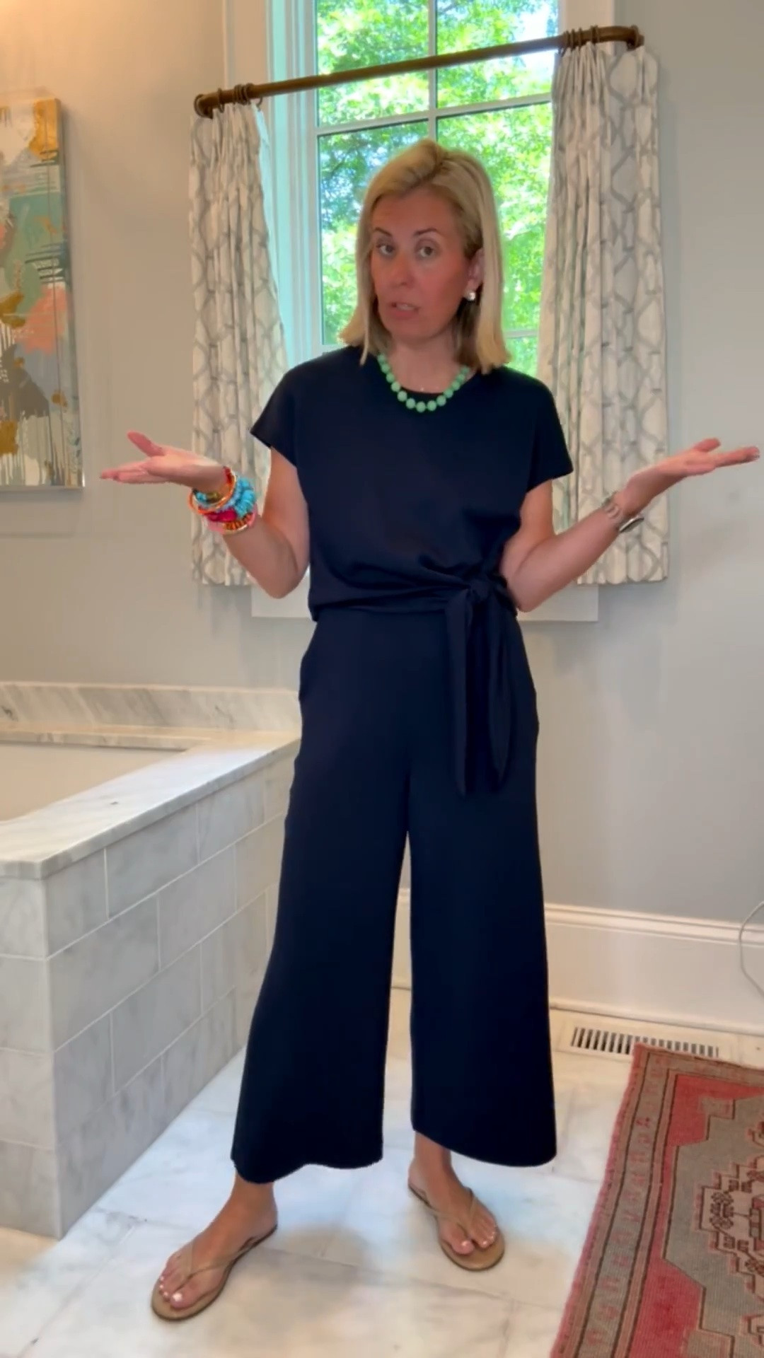Go ahead and add to cart and thank me later! The most flattering and comfortable jumpsuit ever! I’m wearing small petite and 8 sandals. 

My Spanx sizing: 
Tees - xs
Shorts 5" - small
Long Sleeve Tee - xs
Rib Maxi Dress - small
Tie-Waist Jumpsuit - small petite
Tie-Waist Midi Dress - small
*Use Catherine20 for 20% off my bracelets
*Use Catherinexspanx for 15% off + free shipping on 1st order

#LTKdayinmylife #LTKstorytime #LTKOver40