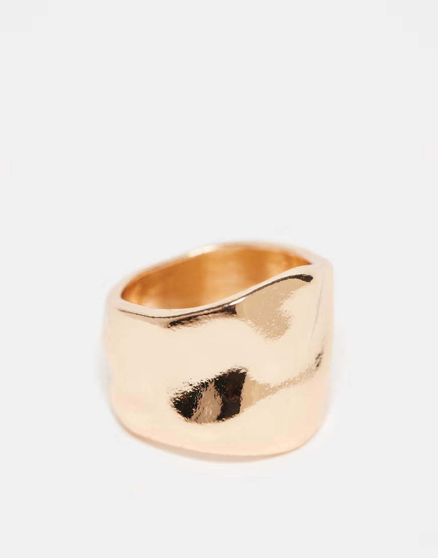 ASOS DESIGN ring with hammered texture in gold tone | ASOS (Global)