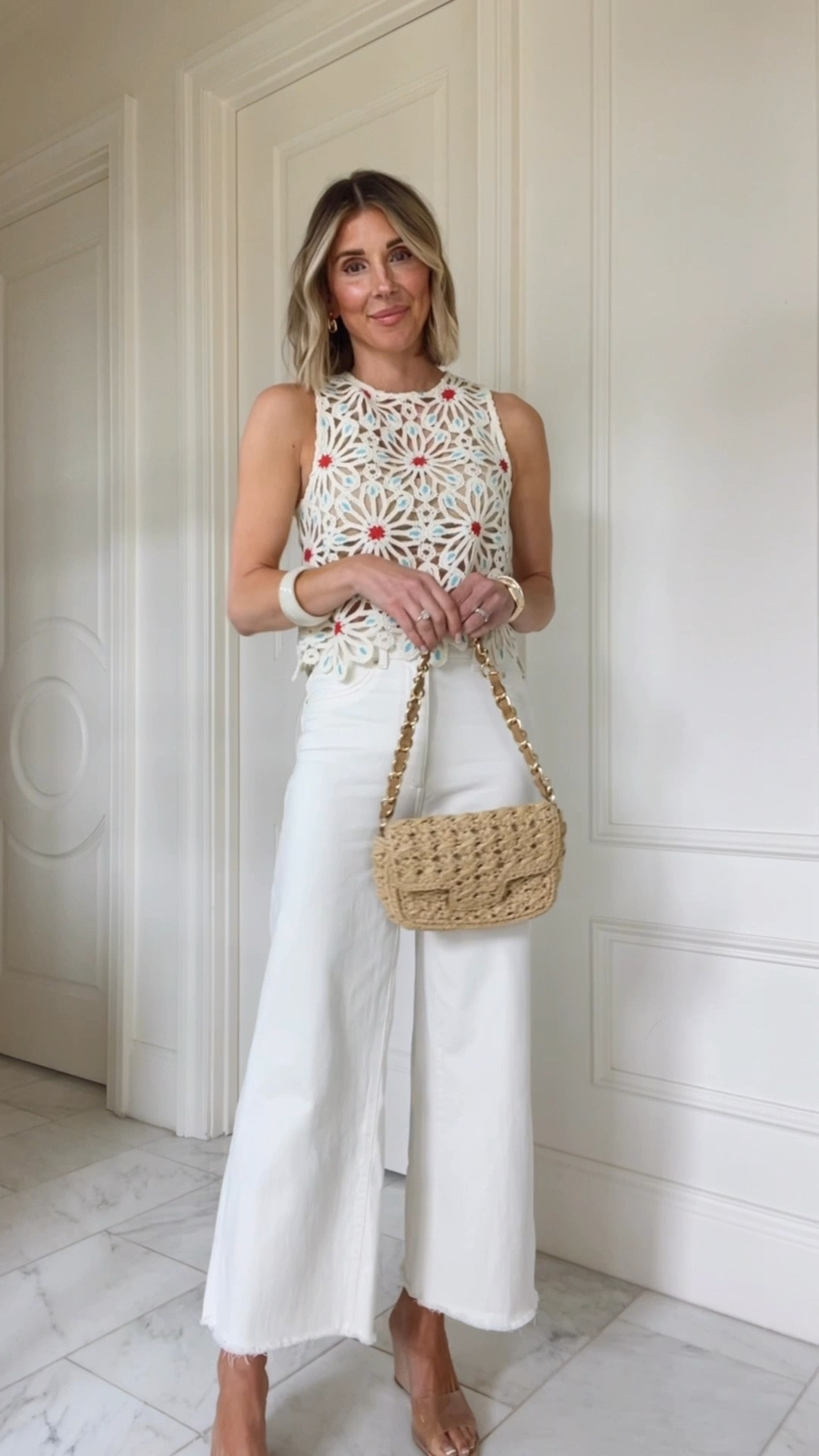 Love this crochet tank. I'm just wearing a nude bra underneath. 