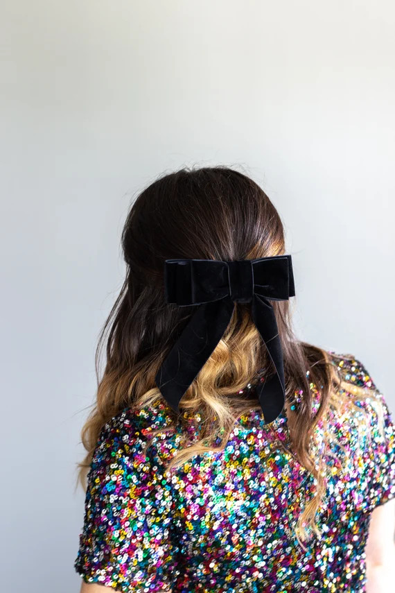 Velvet Hair Bow Long Tail French Barrette | Grace & Grandeur Grace Bow Black | Etsy (US)