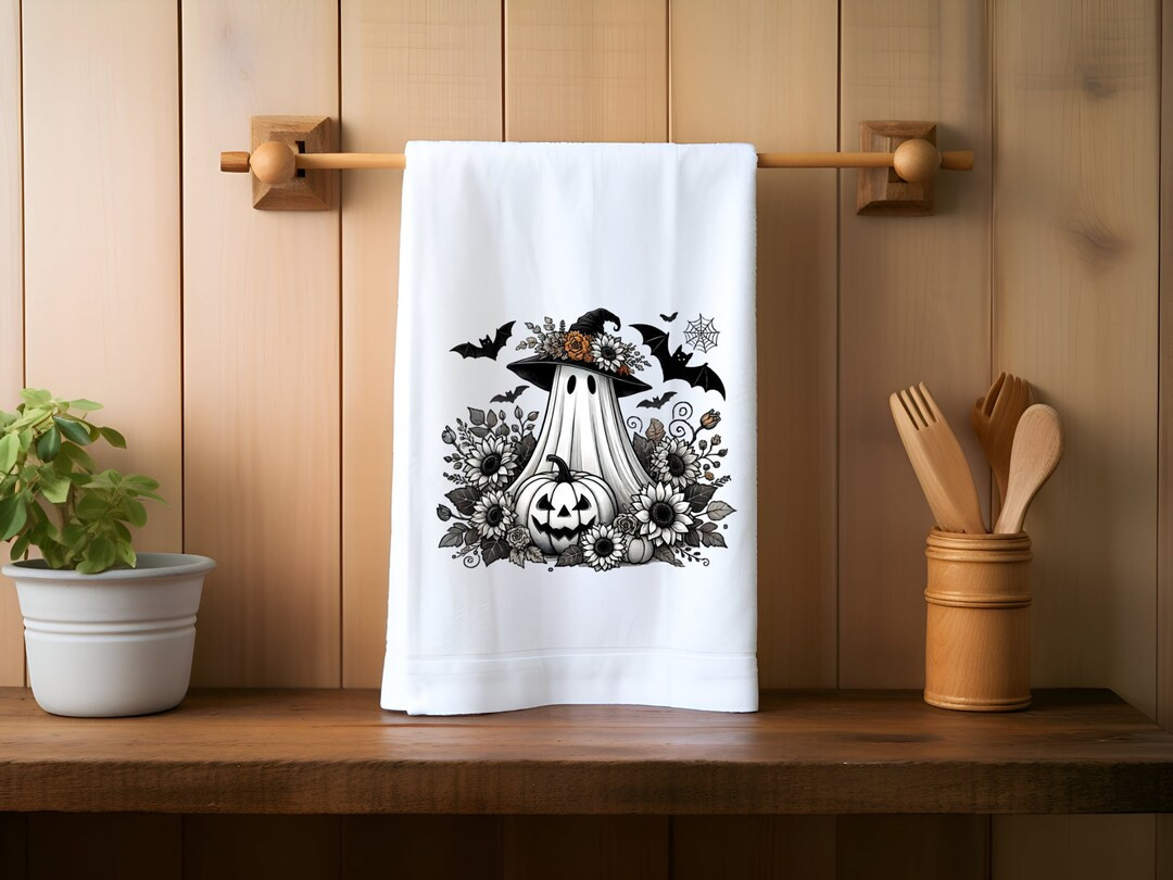 Vintage Floral Ghost Halloween Dish Towel Retro Fall Tea Towel Pumpkin Season Kitchen Decor Spook... | Etsy (US)