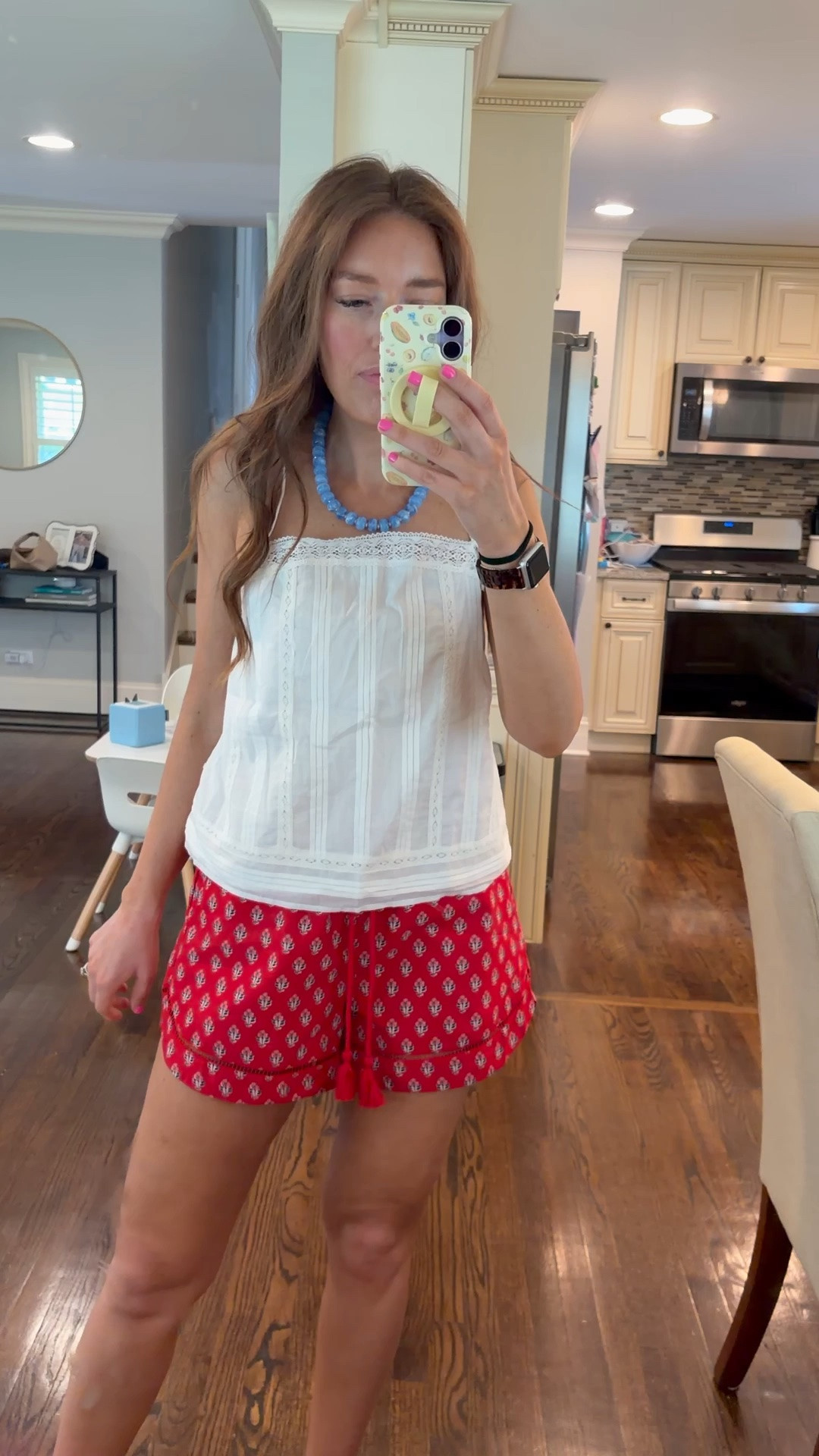 Size small in top and shorts

Fourth or July outfit / outfit ideas / 4th of July / dainty white top / block print / shorts / chunky necklace / beaded necklace

#LTKootd #LTKmomlife #LTKSeasonal