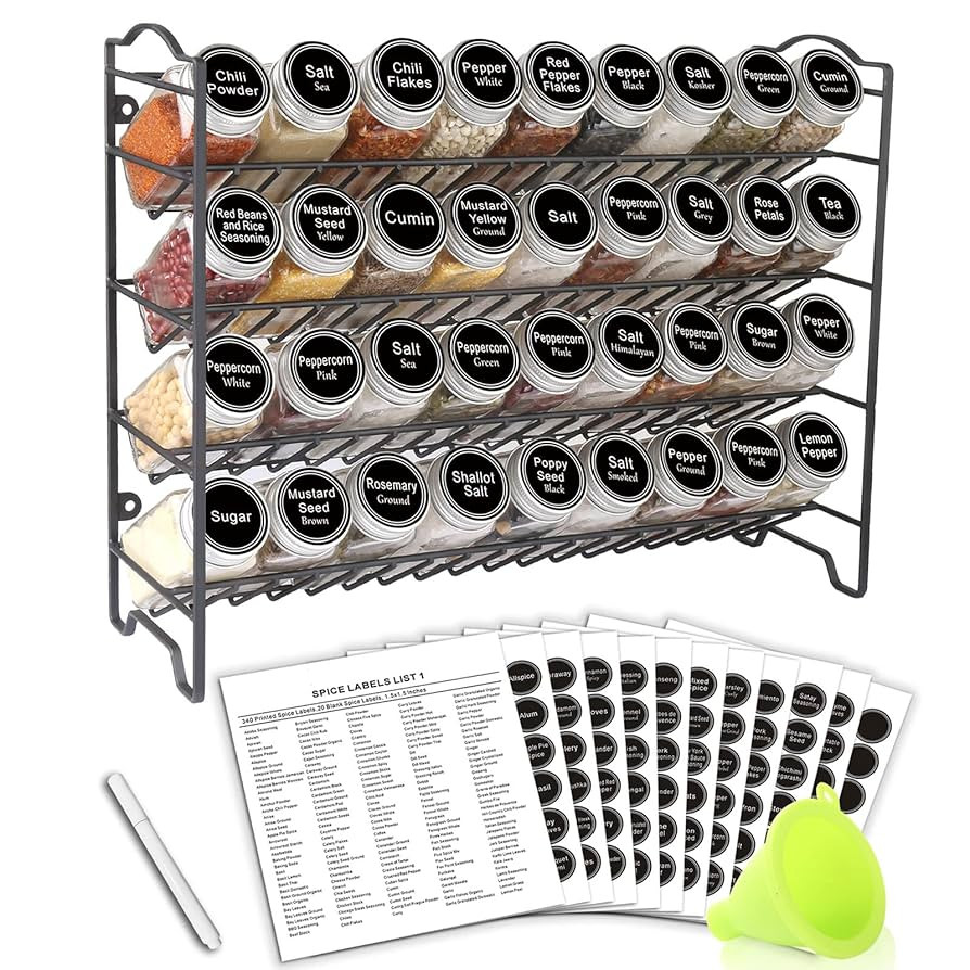 SWOMMOLY Spice Rack Organizer with 36 Empty Square Spice Jars, 396 Spice Labels with Chalk Marker... | Amazon (US)