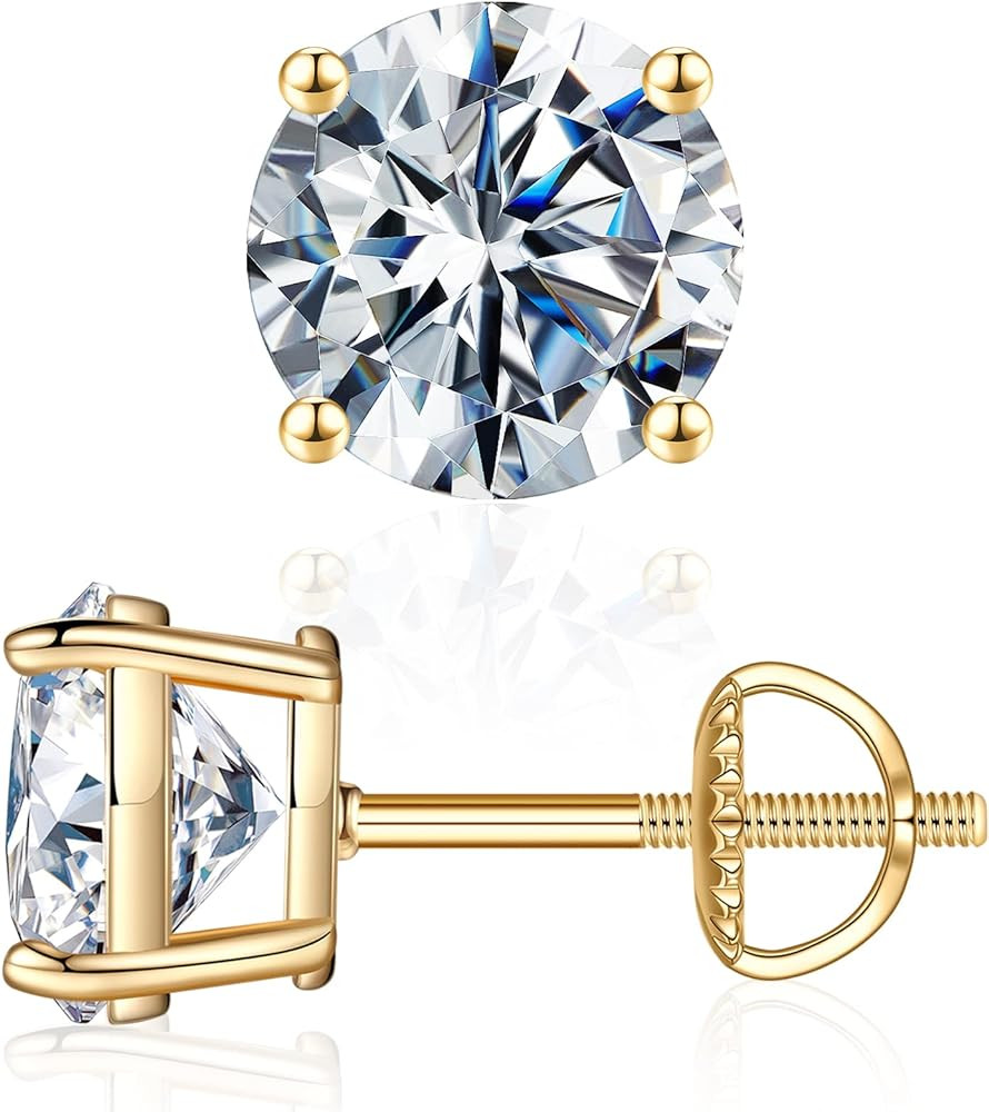 0.2-4ct Moissanite Screw Back Earrings, Round D Color VVS1 Clarity Conflict Free Lab Created Mois... | Amazon (US)