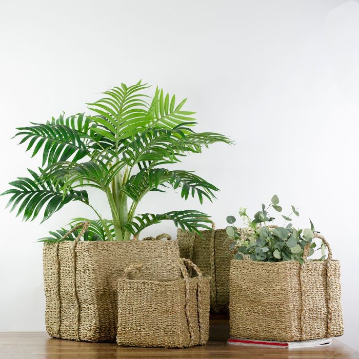 Northlight Set of 4 Rustic Beige Square Wicker Table and Floor Baskets | Target