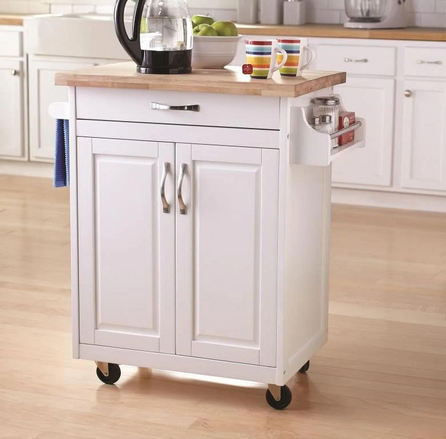 Mainstays Kitchen Island Cart with Drawer and Storage Shelves, White | Walmart (US)