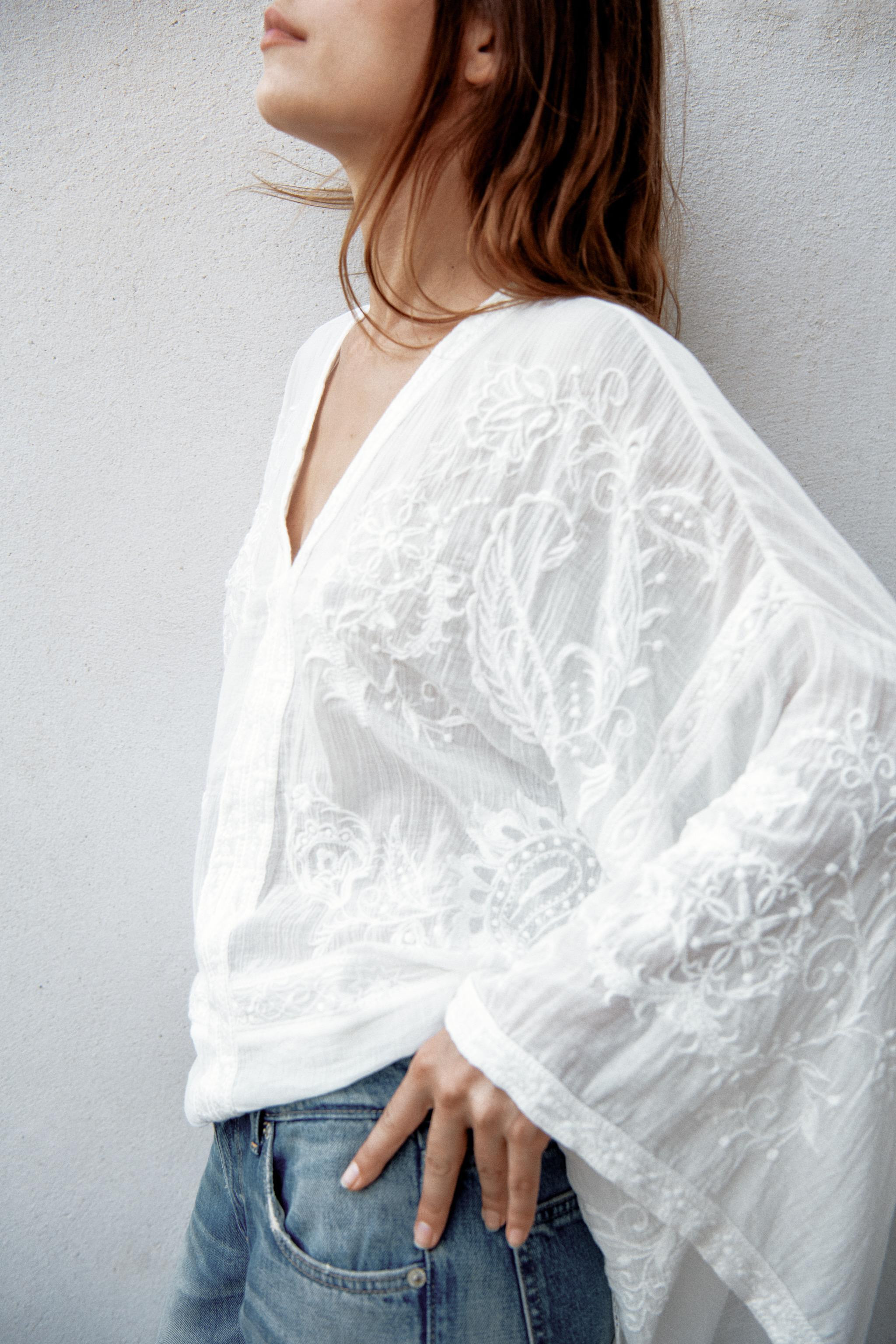 ZW COLLECTION EMBROIDERED CAPE BLOUSE | Zara US