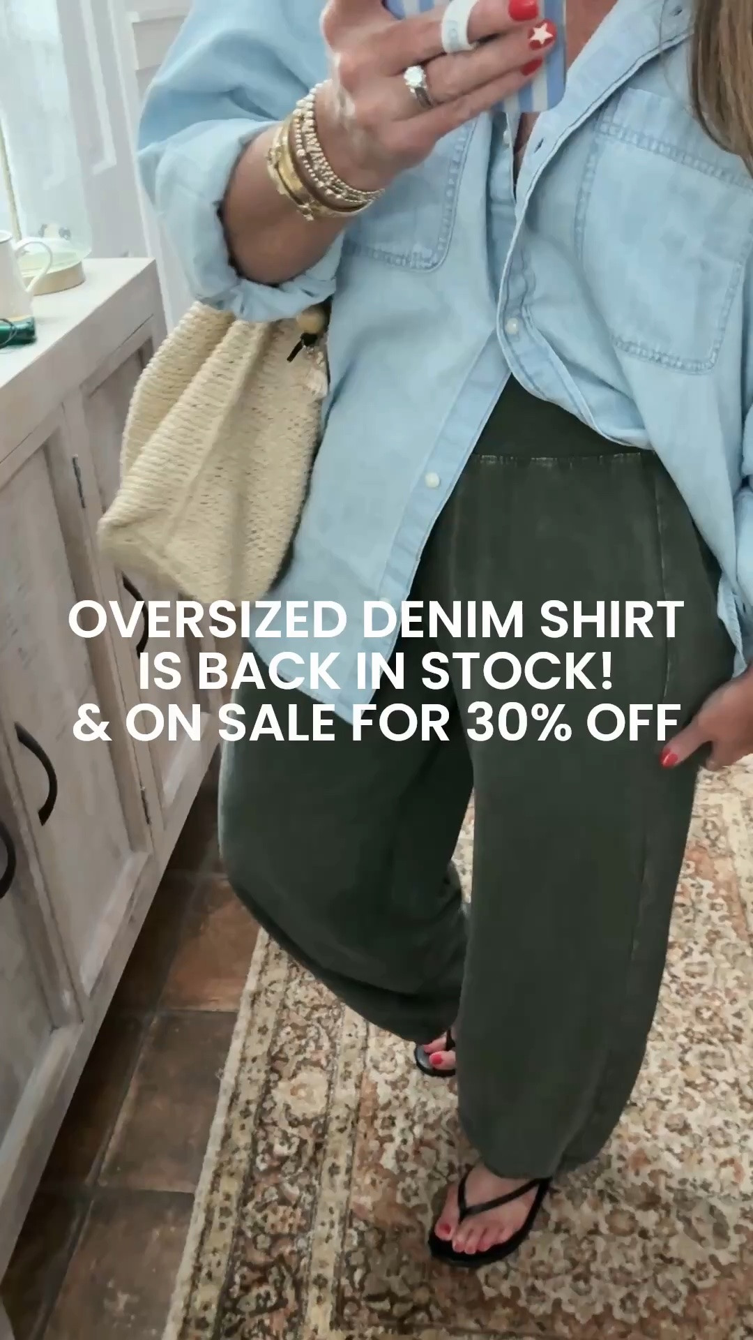 This lightweight and oversized denim shirt is back in stock and on sale 30% off! I’m wearing my true size medium and it’s perfect to wear with leggings, sweatpants, and more! If you want a smaller fit, size down one.

These joggers are still available, but I’m not sure they have this color. I am wearing a medium long.

#LTKOver40 #LTKSaleAlert #LTKootd