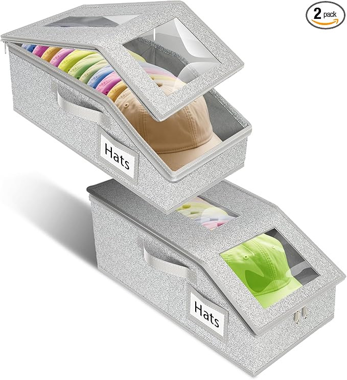 Stackable Hat Storage for Baseball Caps, 2 PCS Hat Storage Boxes for Closet, Holds up to 30 Caps ... | Amazon (US)