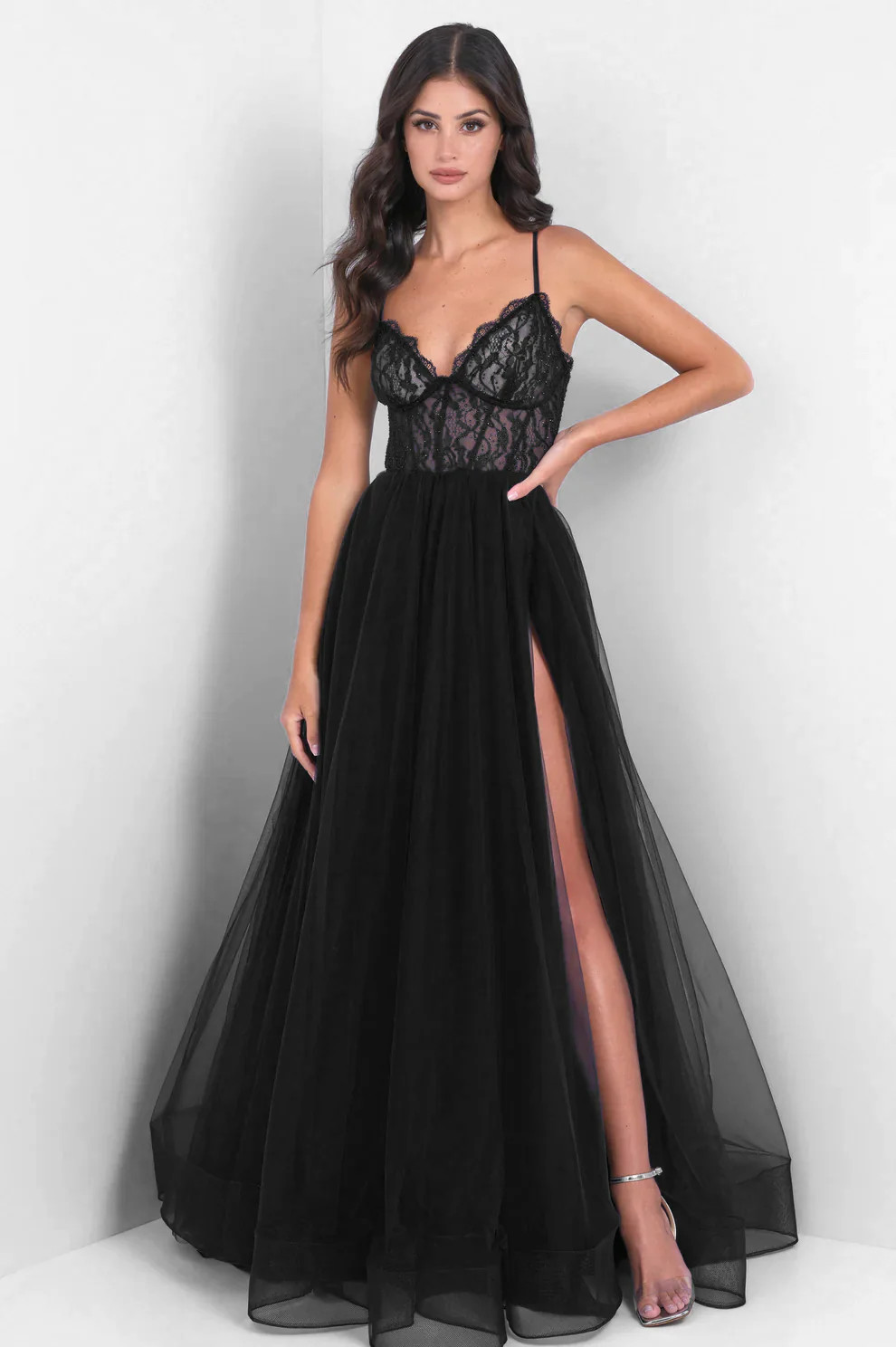 Dani Gown - Black - A-Line Tulle Lace Formal Dress | Lady Black Tie
