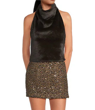 Cassidy Halter Neck Sleeveless Faux Fur Top | Dillard's