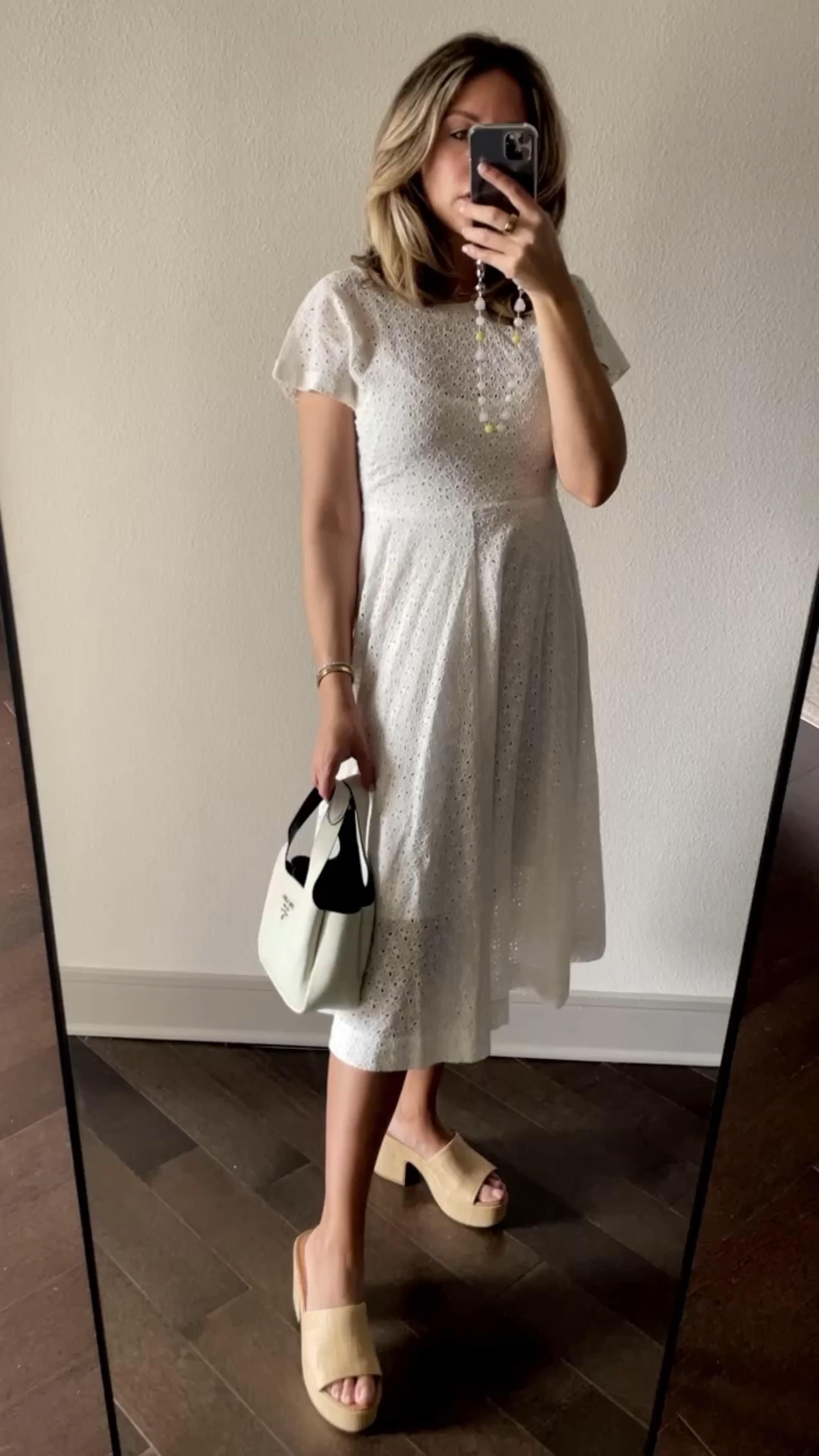 Wearing the Celia Dress in Vanilla Eyelet 
Love this classic silhouette for spring and summertime.  
Also has matching pieces for babies and girls 