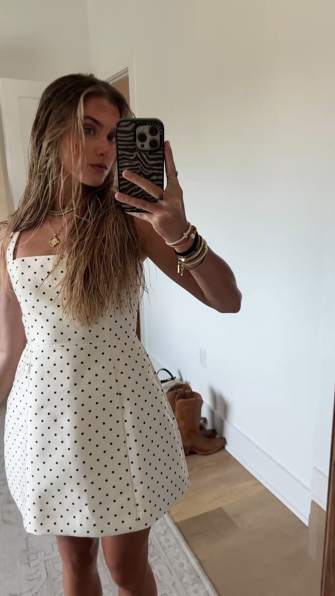 @showpo size 2 DANTE MINI DRESS Halter Neck Tie Tulip Skirt Dress In White Polkadot. My @toryburch ballet flats.

#LTKootd #LTKdayinmylife #LTKSeasonal