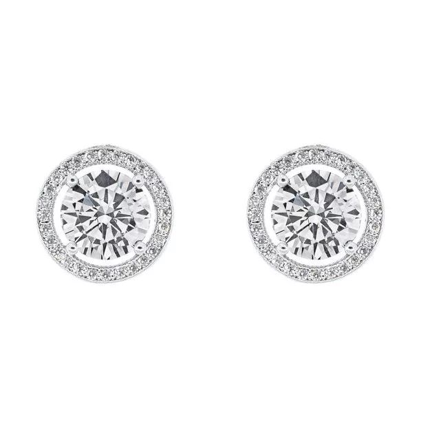 Cate & Chloe Ariel 18k White Gold Halo CZ Stud Earrings, Silver Simulated Diamond Earrings, Round... | Walmart (US)