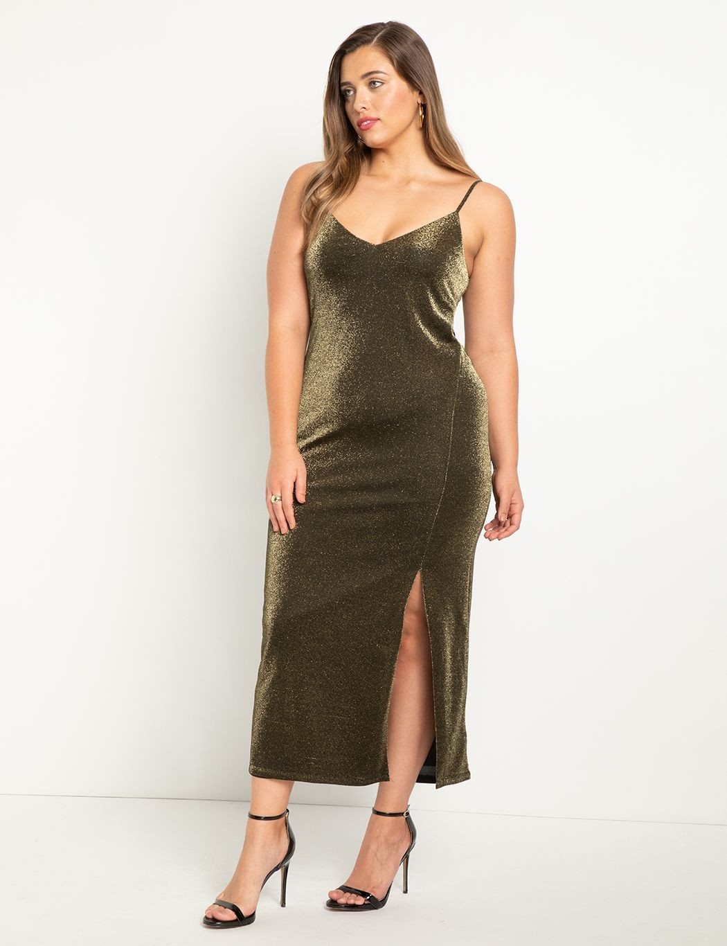 Sparkle Slip Dress With Slit | Eloquii