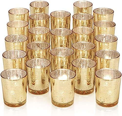 DARJEN 24Pcs Gold Votive Candle Holders for Table - Mercury Glass Votives Gold Candle Holder - Teali | Amazon (CA)