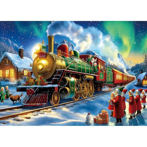 Christmas Train 1000 Piece Puzzle for Adults - Vintage Winter Holiday Jigsaw Puzzles with Northern Lights Scene - Challenging Adult Christmas Puzzles for Game Night, Seasonal Decor | Amazon (US)