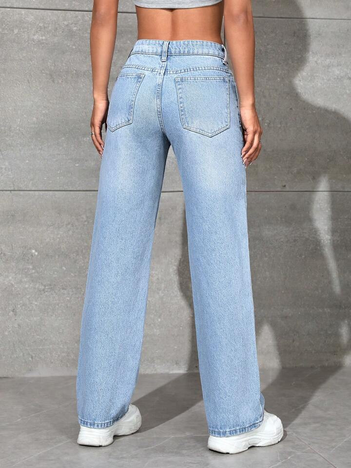 SHEIN PETITE Slant Pocket Wide Leg Jeans | SHEIN